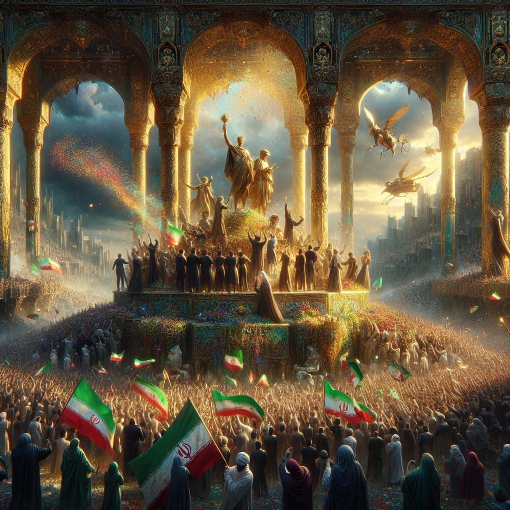 Victorious Iranians Celebrate Freedom at Tehran's Iconic Aza...