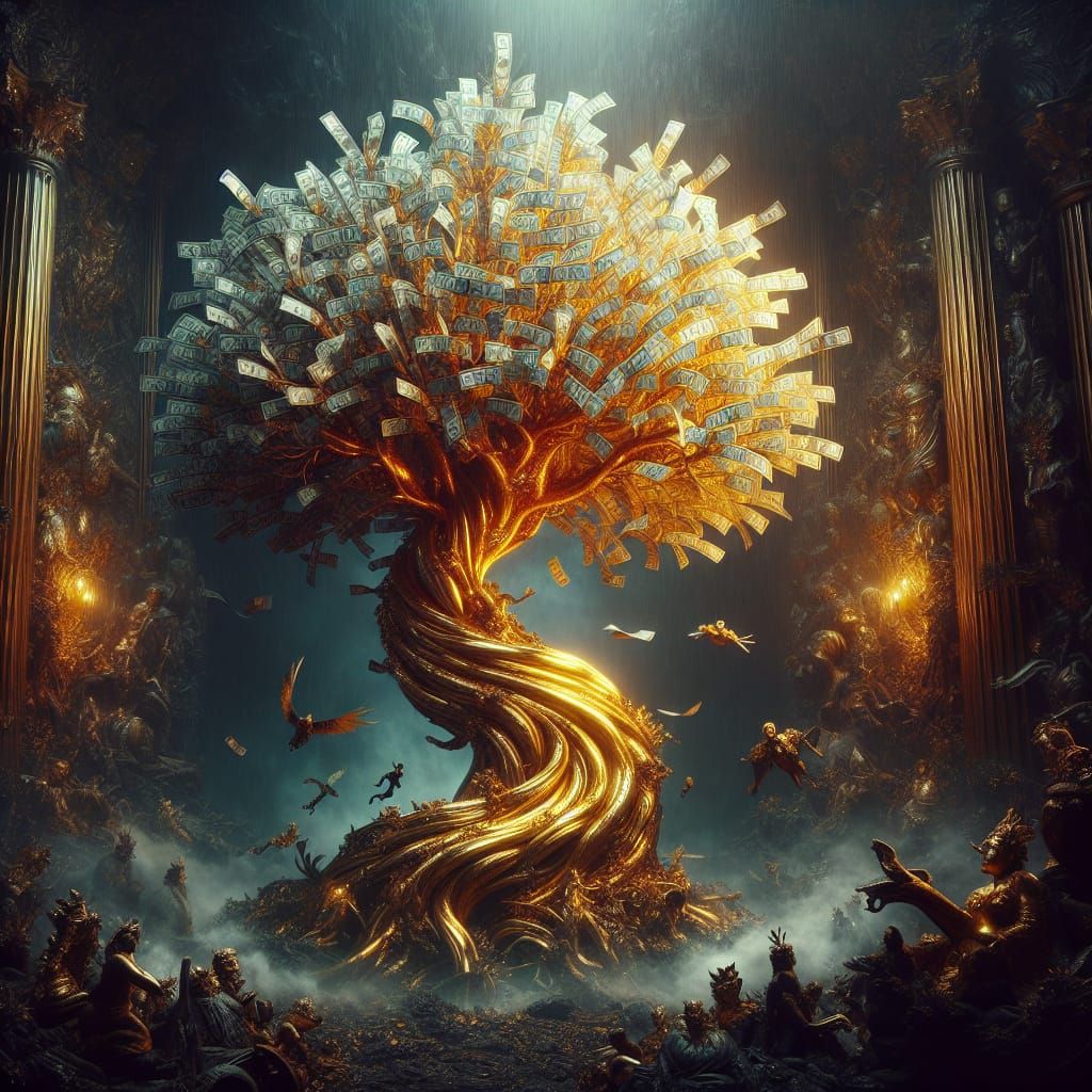 Money Tree in Maximalist Digital Painting