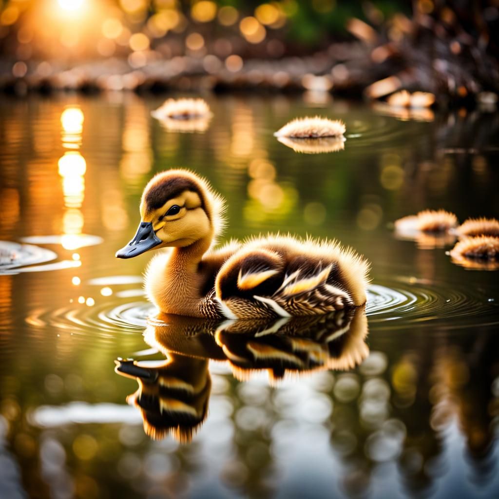 Baby Duck Sleeping on a Magical Lake