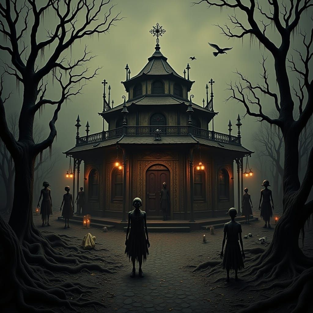 Eerie Abandoned Carnival at Dusk in Surreal Style