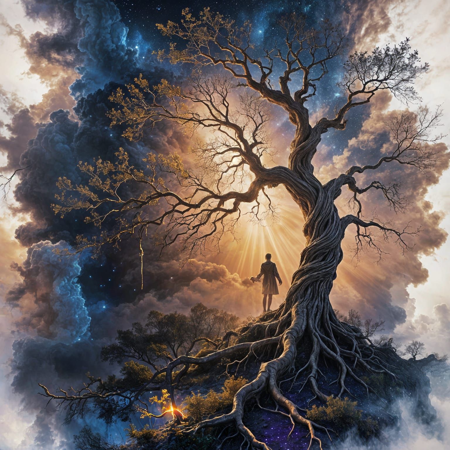 Mysterious Luminous Tree at Dawn Nebula Border