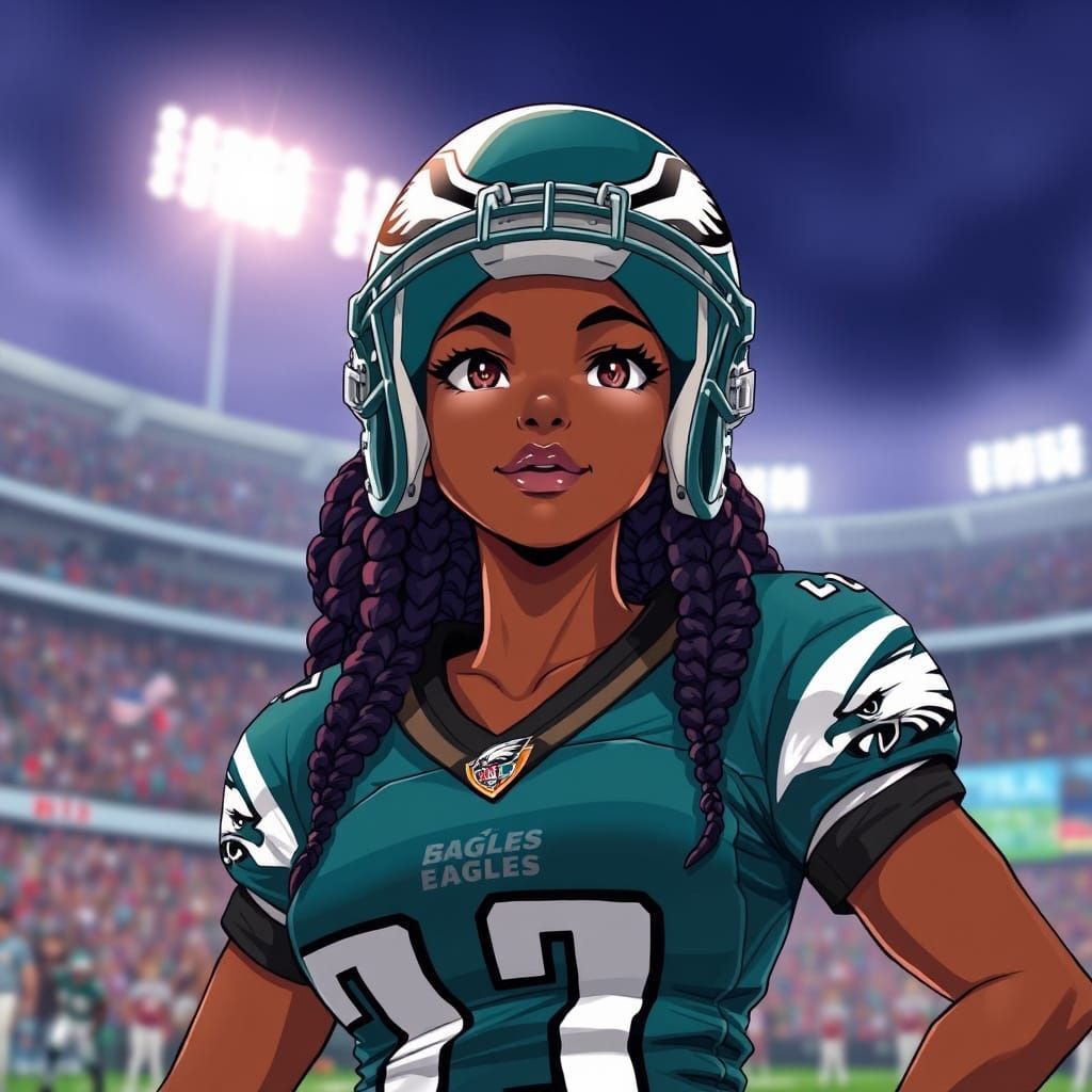 African American Woman in Anime-Style NFL Jersey Plays for t...