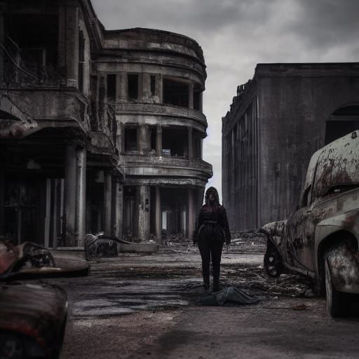 Dystopian Goth Model Amidst Urban Decay