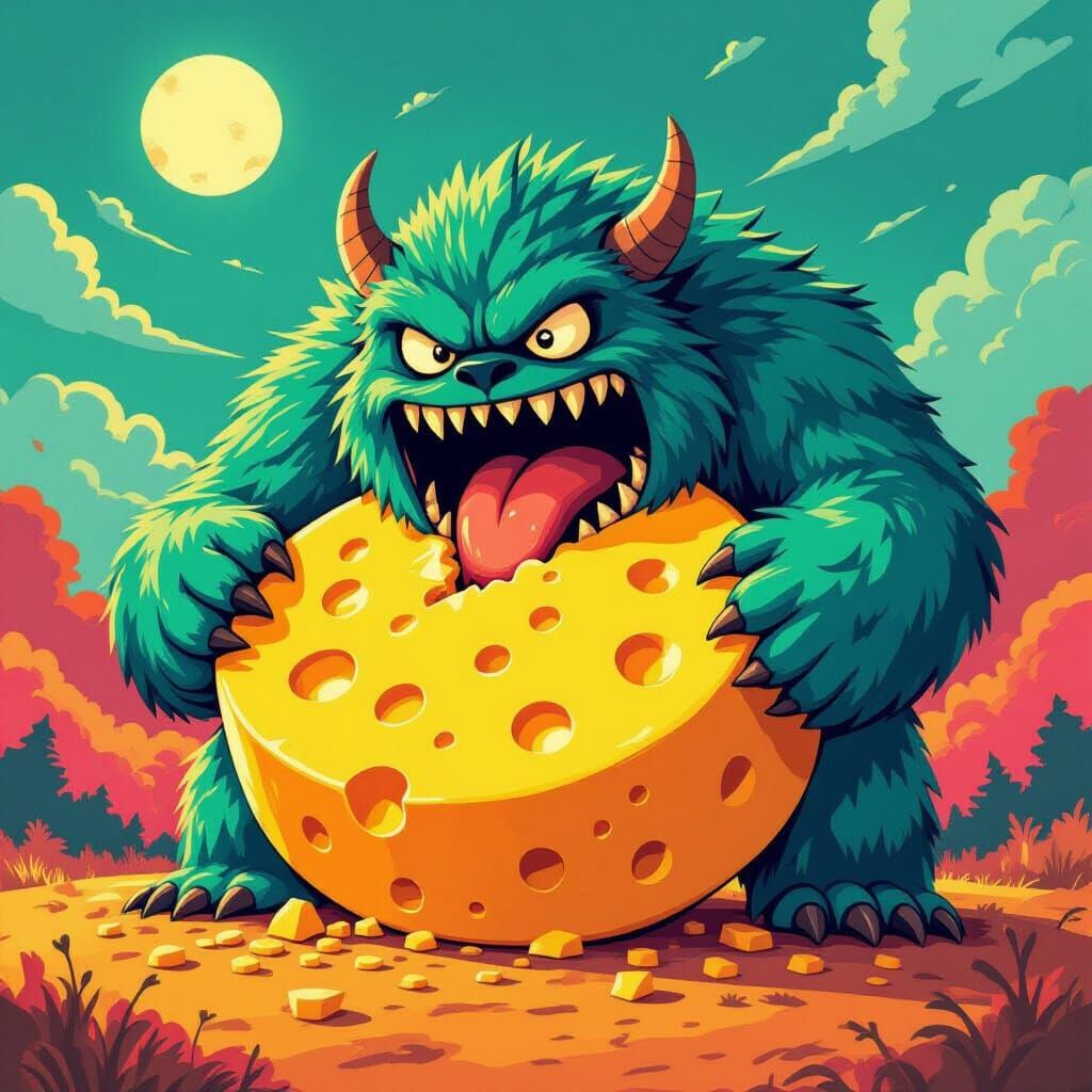 Cheese Monster in Miyazaki-esque Style