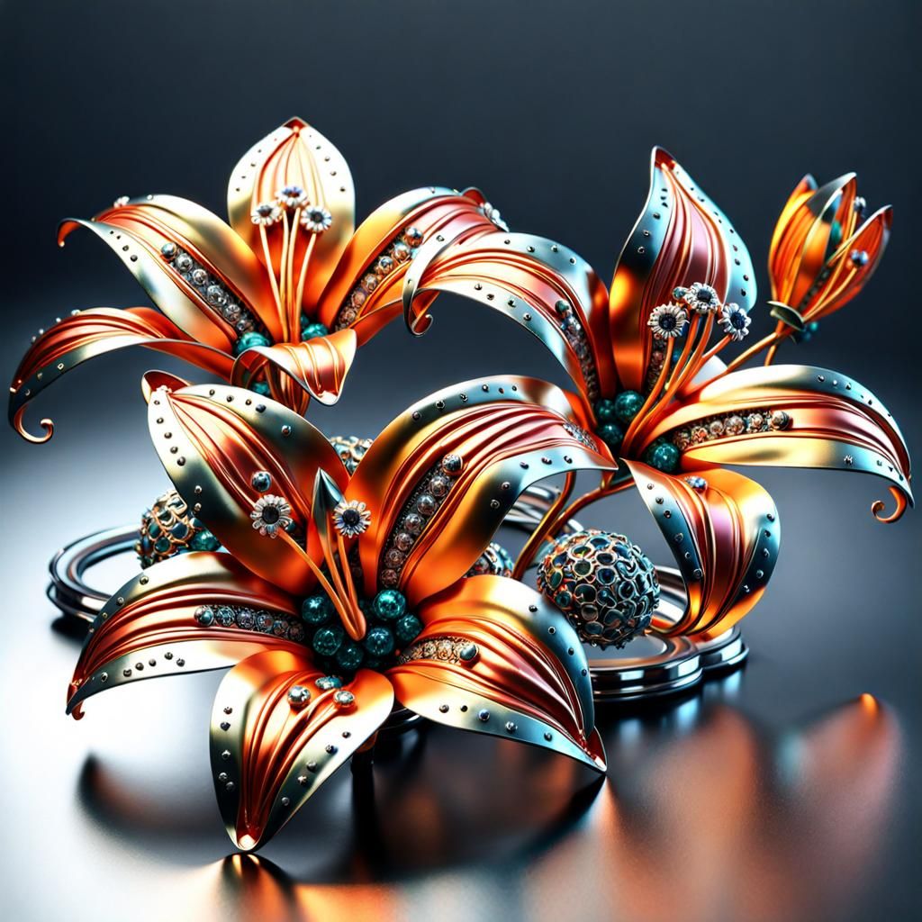 Ornate Metal Tiger Lilies in Sci-Fi Style