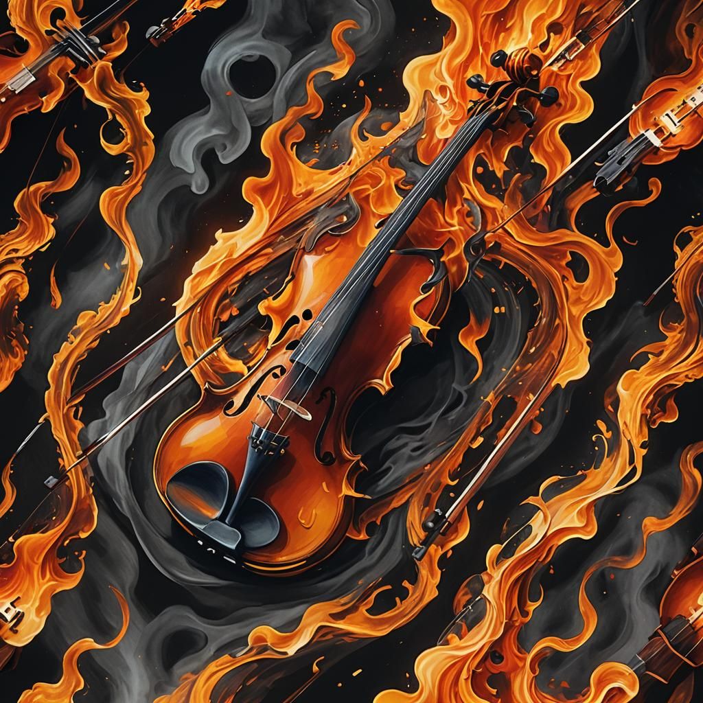 Violin Ablaze: A Surrealist Dreamscape in Bold Colors