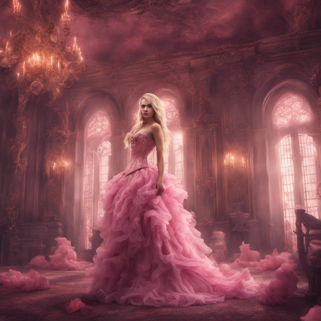 Cinematic Princess in Pink Corset Dress Digital Painting