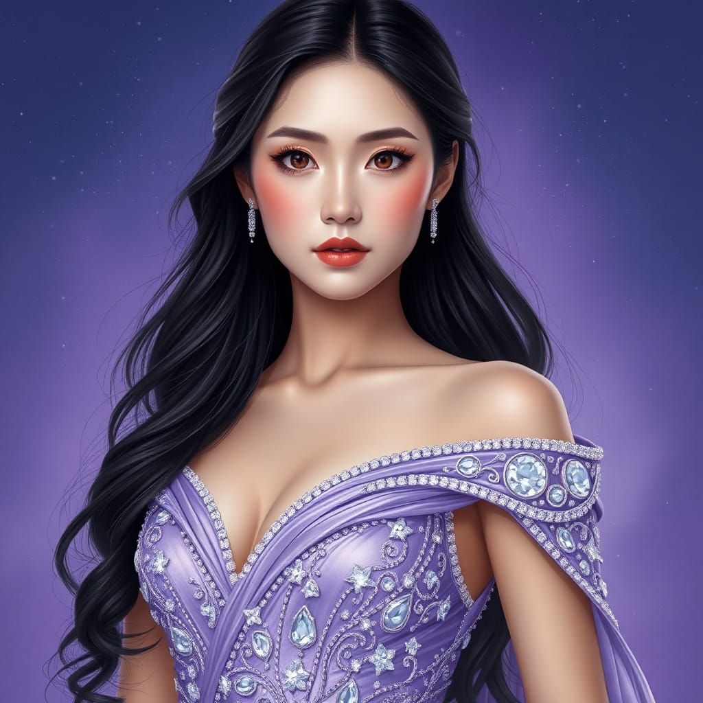 Japanese Woman in Diamond Gown Digital Painting