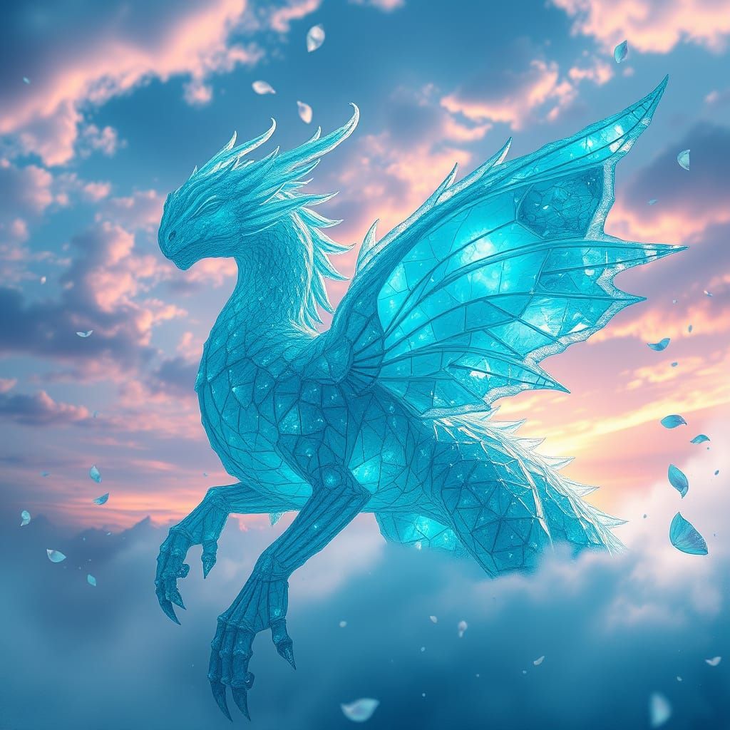 Crystalline Fantasy Creature under Magical Sky
