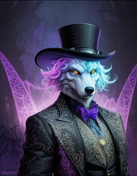 Wolf Gentleman in Neon City: Graffiti Art Style