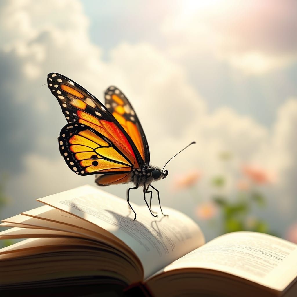 Confused Butterfly Discovering a Book in Magical Light