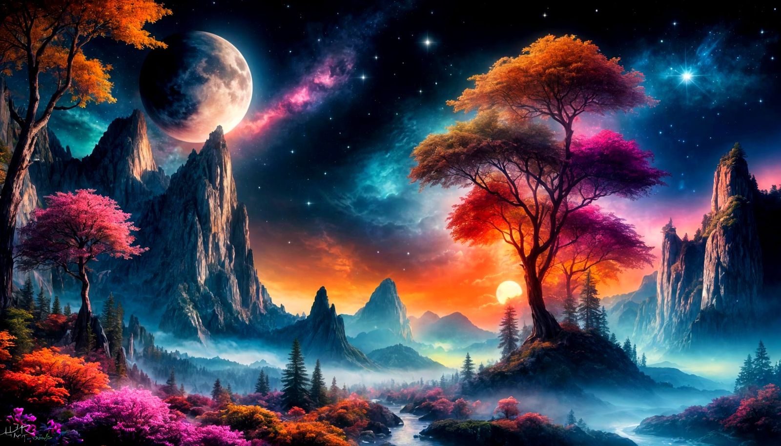 Fantasy Realm: Floating Island Under Night Sky