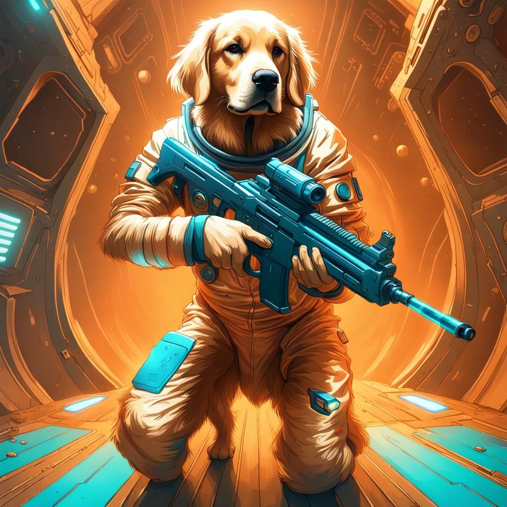 Golden Retriever in Spacesuit Concept Art