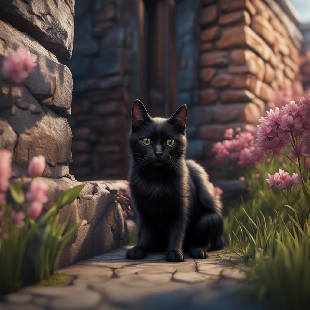 Black Cat and White Dog in Photorealistic Style