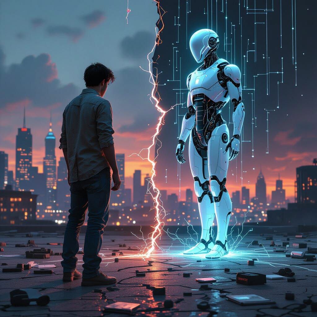 Human vs AI Standoff in Dystopian Future
