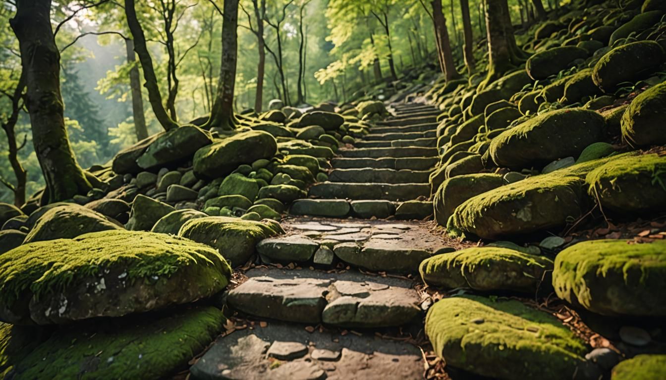 Mysterious Stone Steps in Mountain Landscape