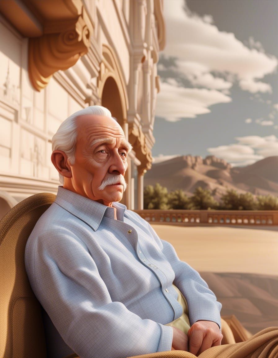 Wise Man Ponders Future in Art Nouveau Landscape