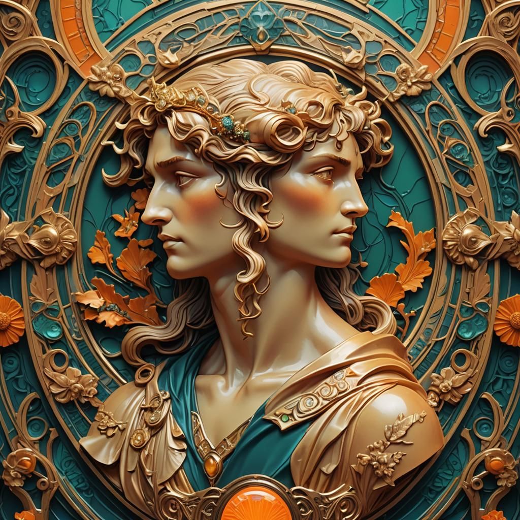 Art Nouveau Prometheus Pin in Mucha Style