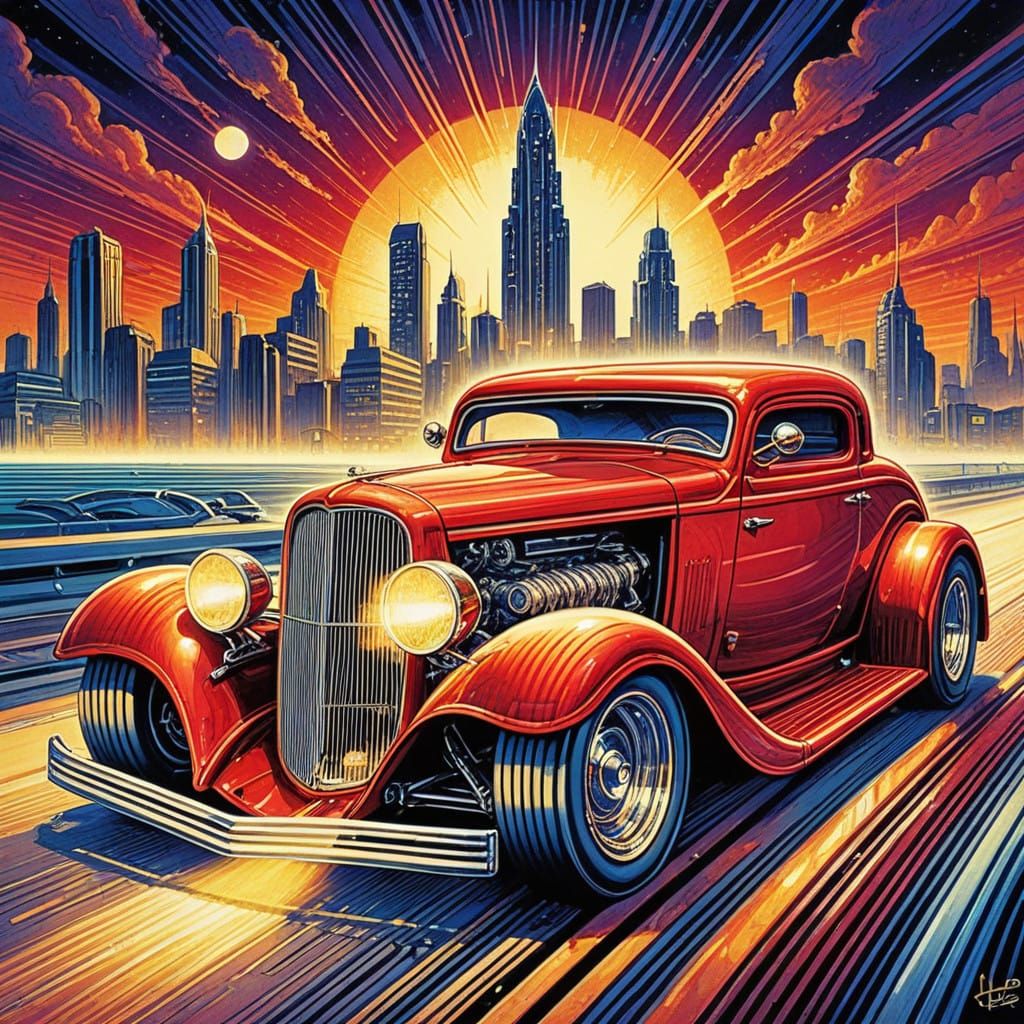 Electric Dreamcar in Cyberpunk Hues