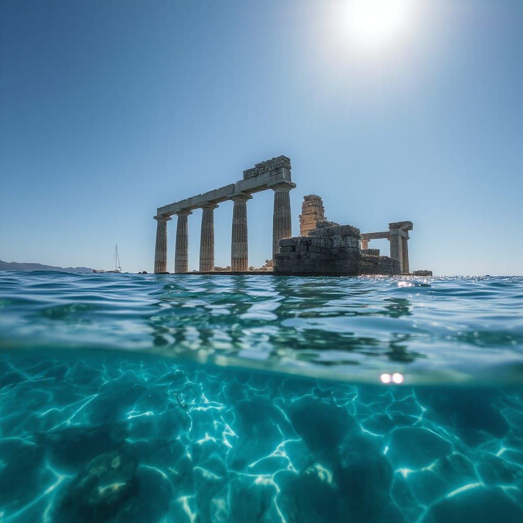 Ancient Ruins Submerged in Bright, Clear Water