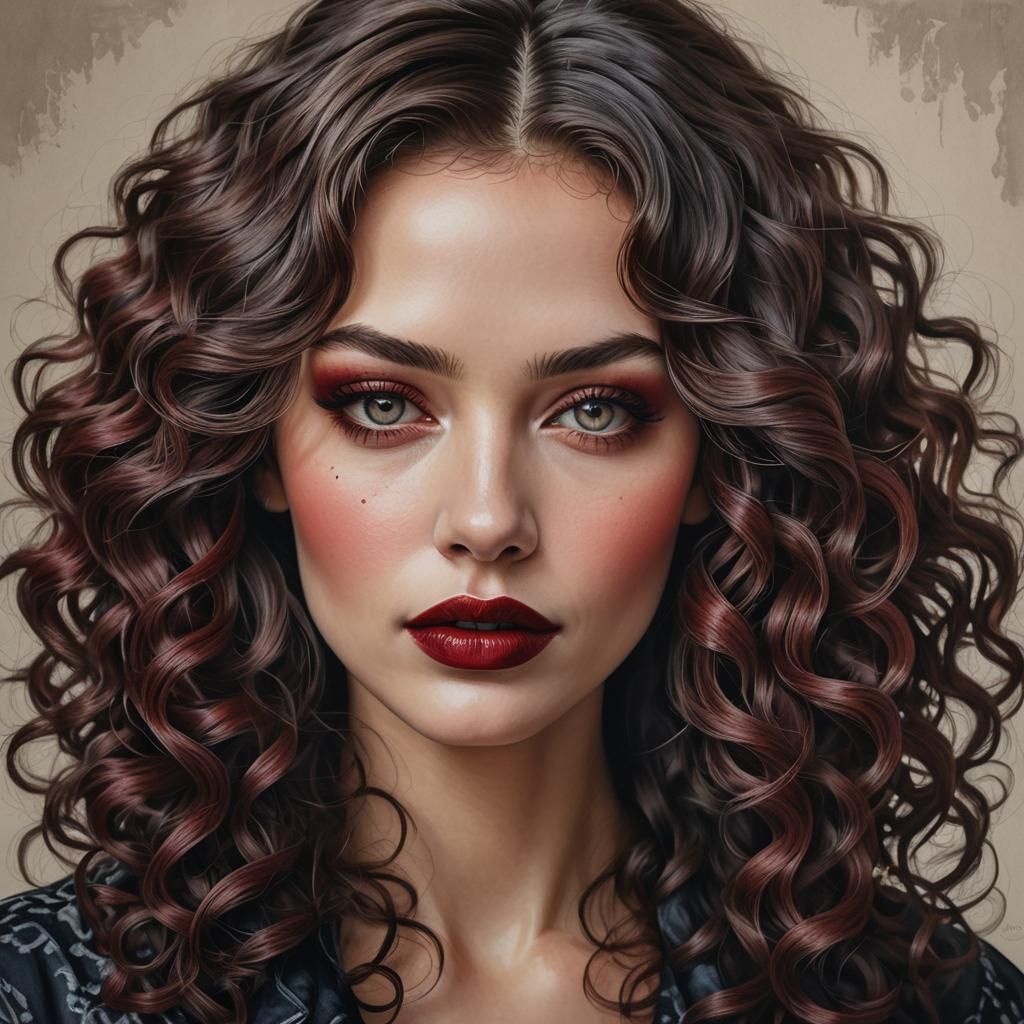 Photorealistic Portrait with Deep Red Lips