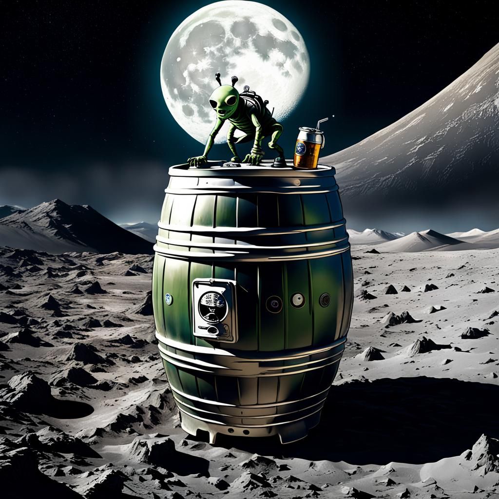 Surreal Alien Keg Party on the Moon