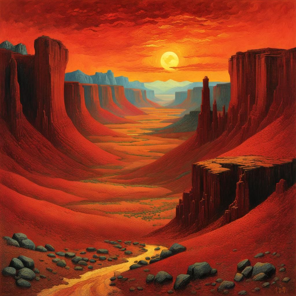 Crimson Alien Landscape with Fiery Skies