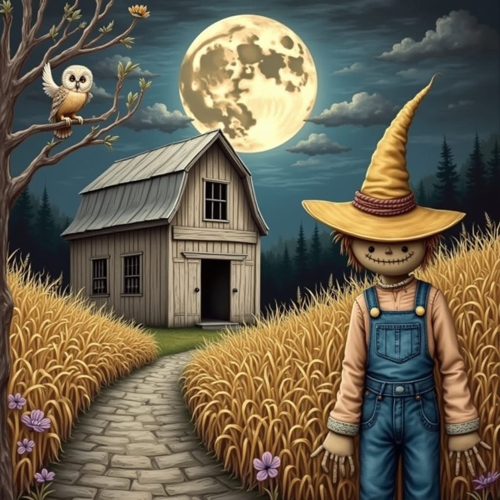 Whimsical Vermont Barn Under Moonlight, Spooky Dreamscape