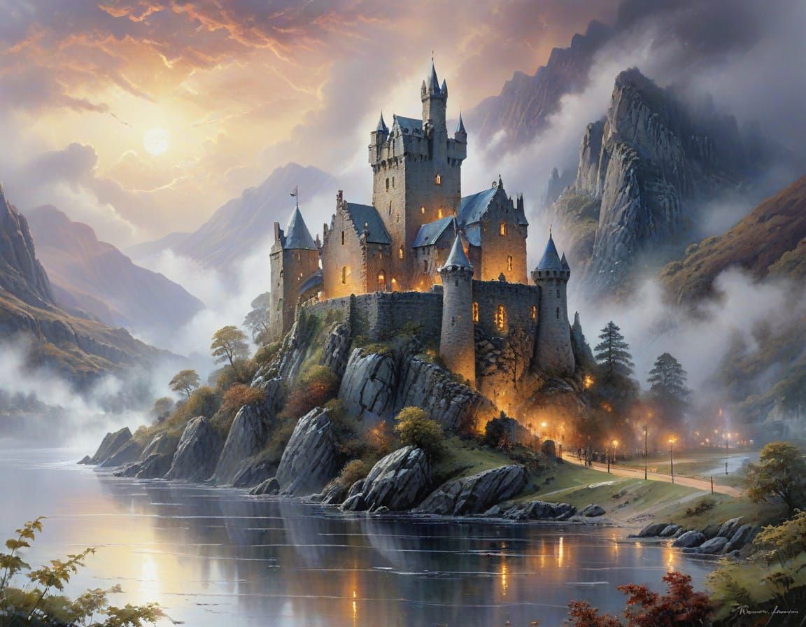 Ethereal Watercolour of Urquhart Castle in Mist