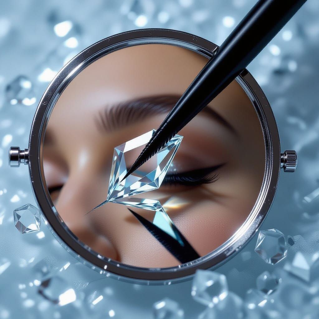 Microscopic Mirror Shard on Girl's Eyelid - Ultra-Realistic