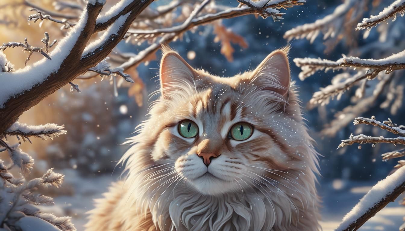Hyperrealistic Cat Playing in Snow: Concept Art