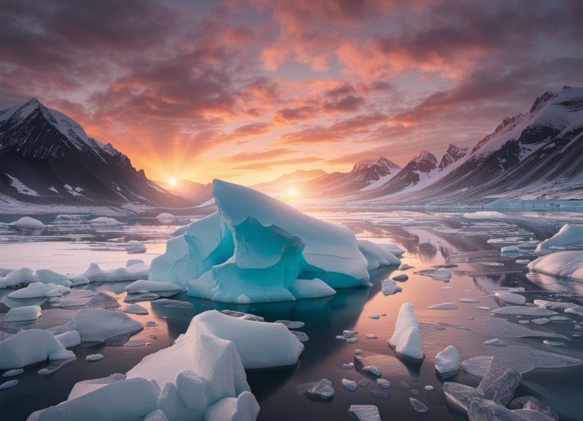 Arctic Landscape: Glacial Ice Fields and Aurora Borealis