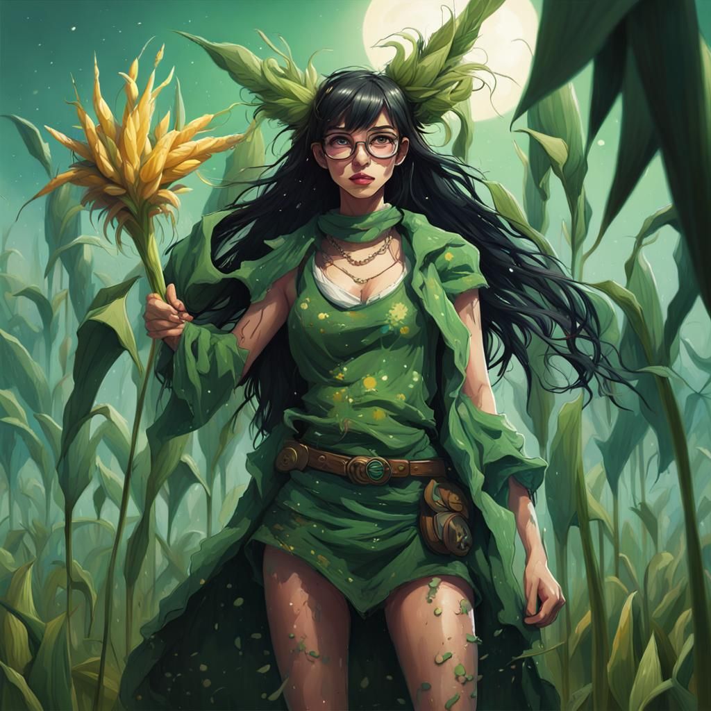 Magical Druid Girl Protects Corn Field in Graffiti Art