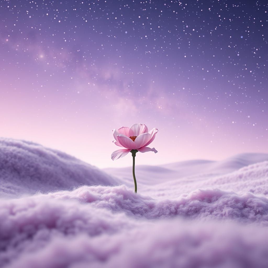 Pastel Cosmic Landscape with Pink Carnation, Soft Focus Art
