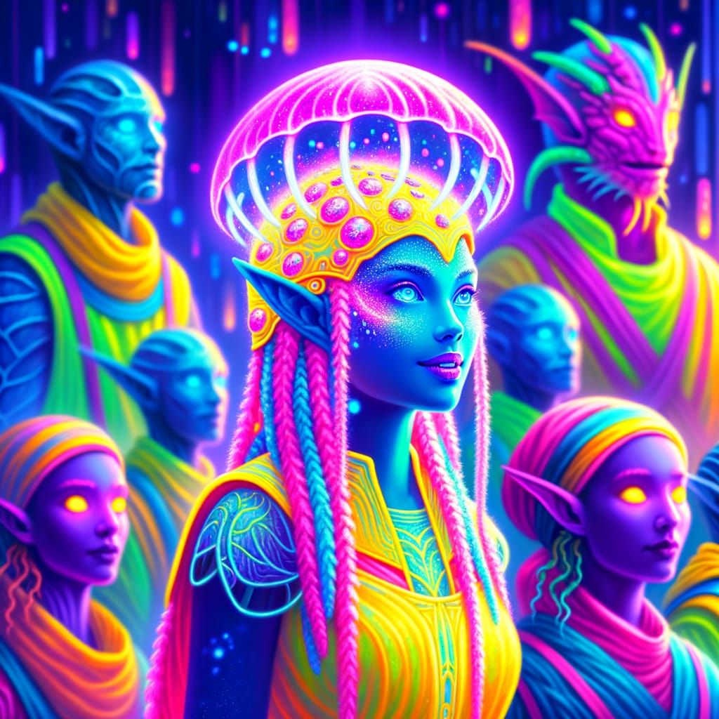Neon Goddess of the Sea with Jellyfish Crown