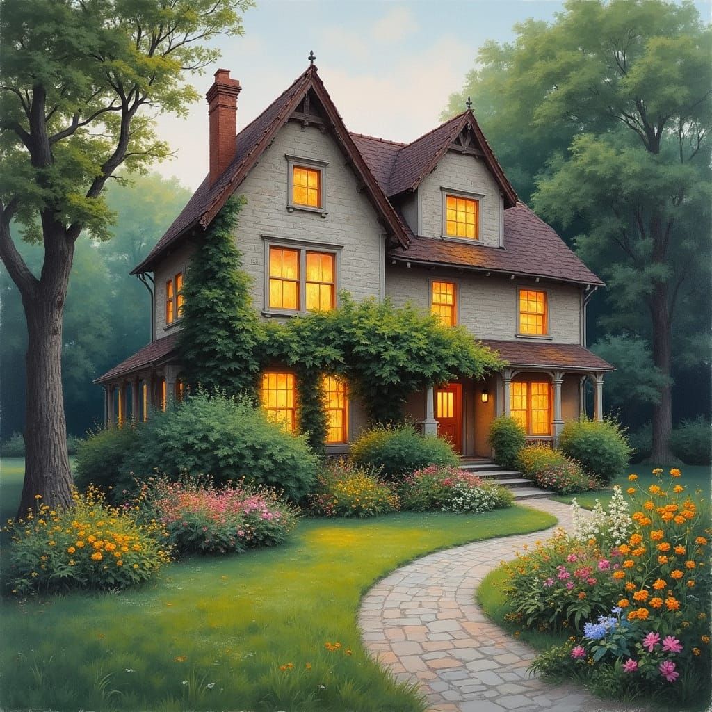Cozy Old House in Impressionist Style