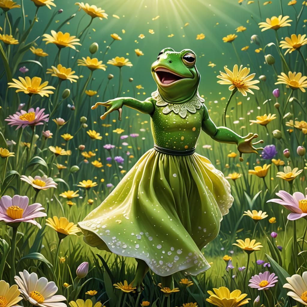 Happy Frog Leaps to Lady's Hand: 3D Digital Art