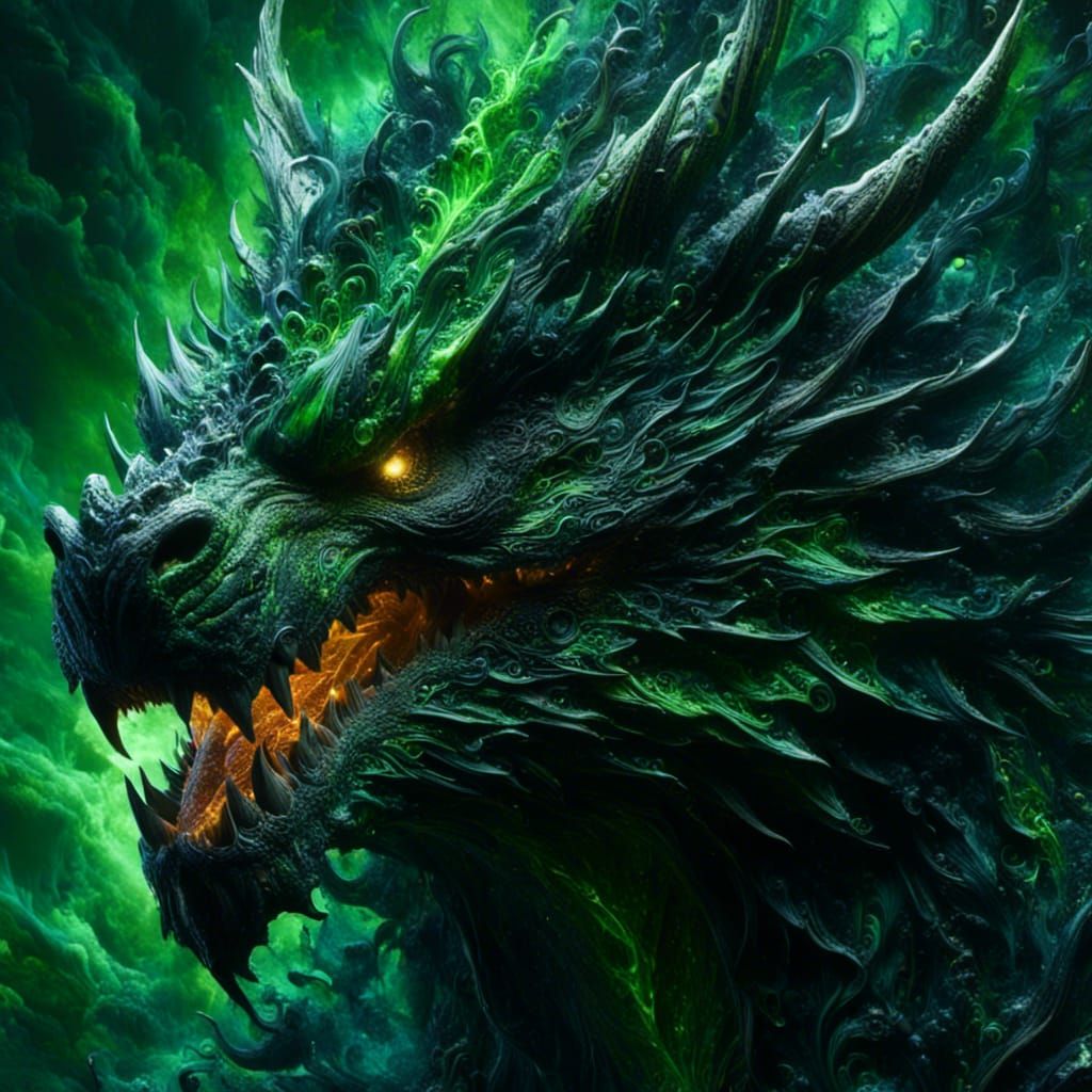 Black and Green Dragon with Viking Man, Hyperrealistic