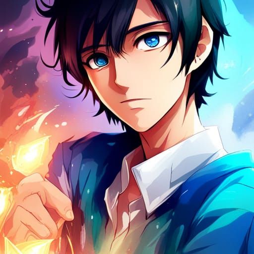 Mischievous Blue-Skinned Genie Son in Anime Style