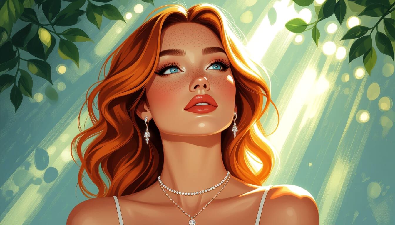 Dappled Sunlight on Woman's Portrait as Impasto Painting