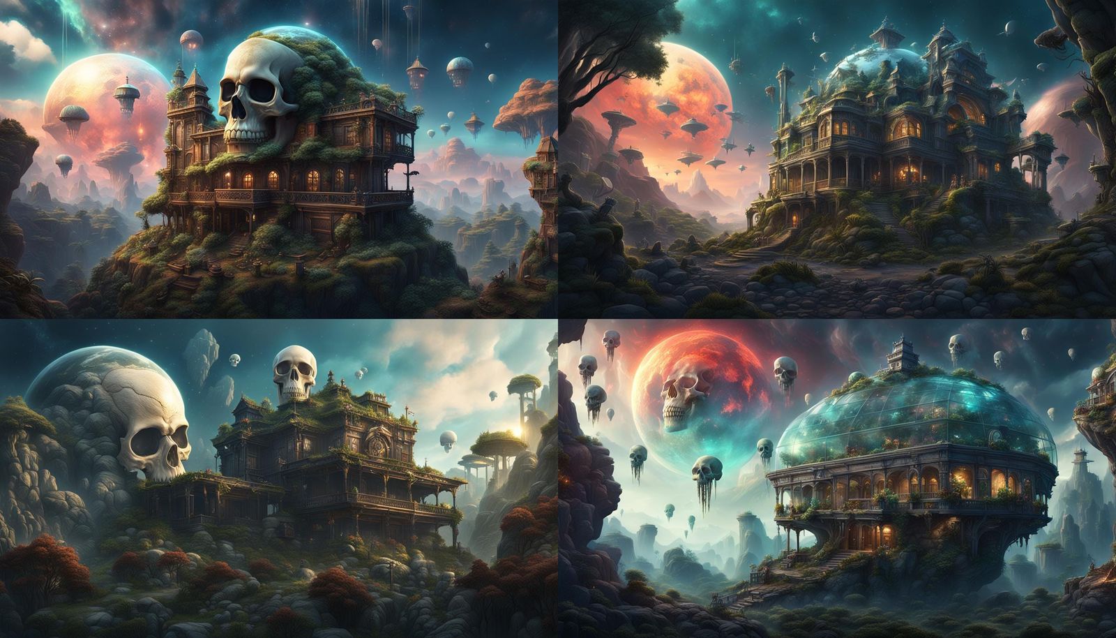 Terrarium Hotel with Skull: Fantastical Matte Painting