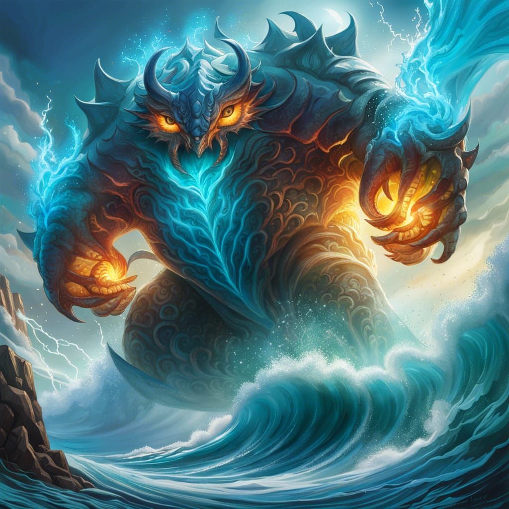 Elemental Aqua Golem Unleashes Ocean Shockwave