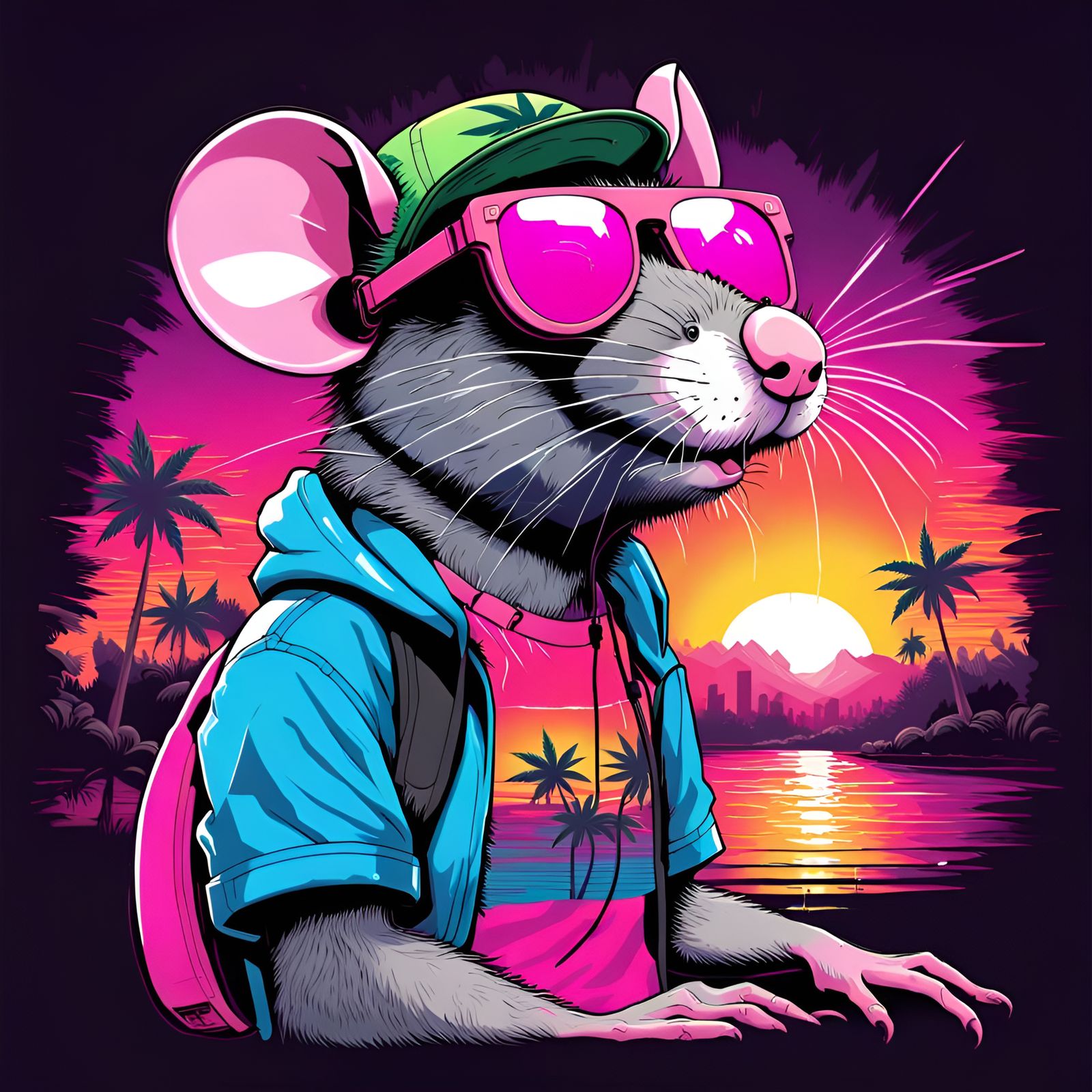 Chill Rat in Sunglasses with Synthwave Aesthetic