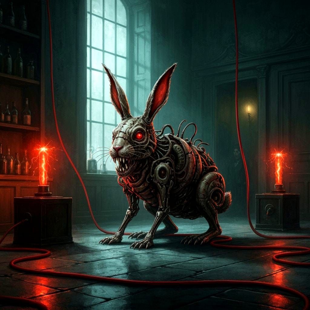 Gothic Horror Illustration of a Monstrous Rabbit in a Victor...