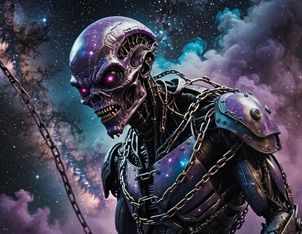 Nebulous Stars Background with Chained Alien