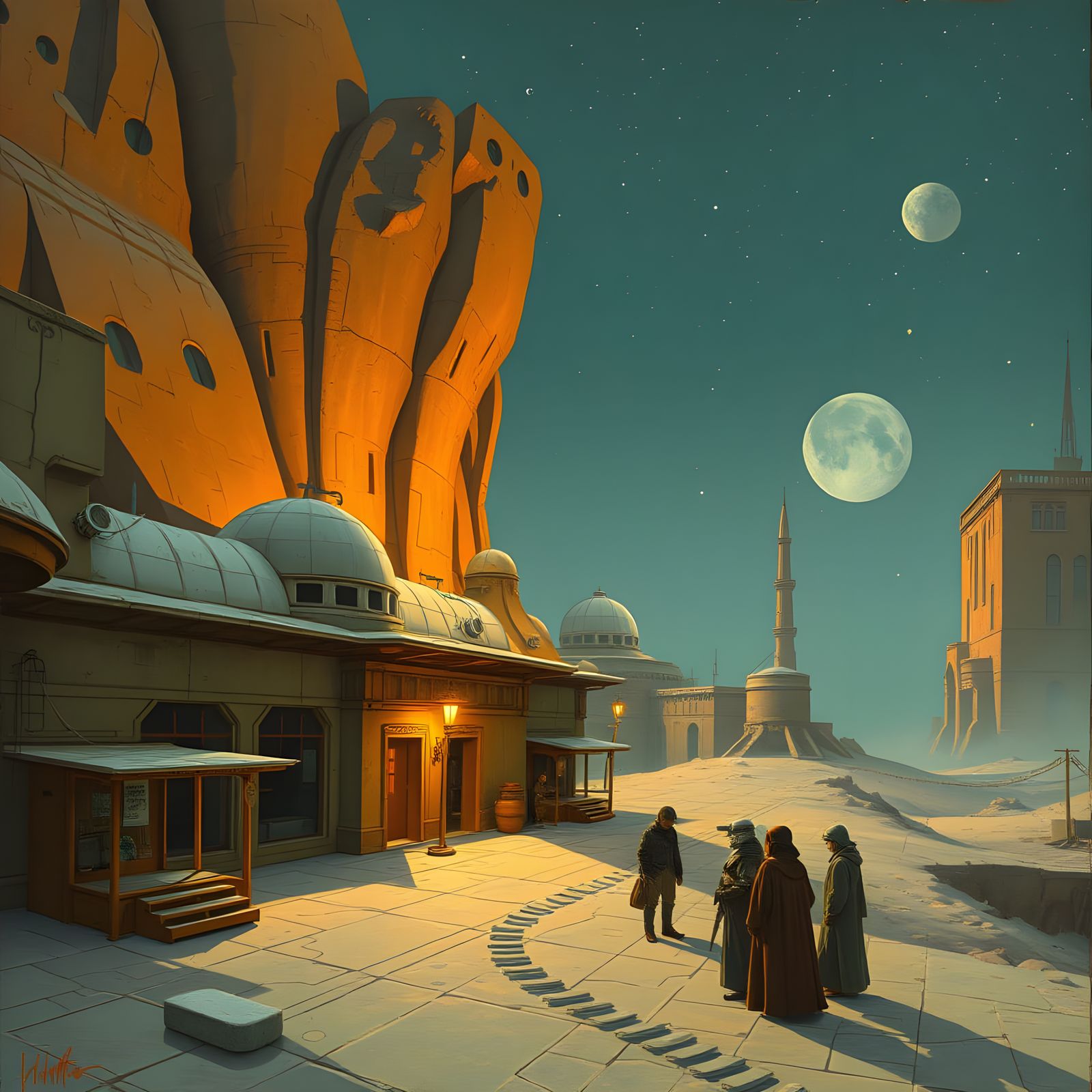Sultry Mos Eisley Cantina Scene in a Mature Art Style