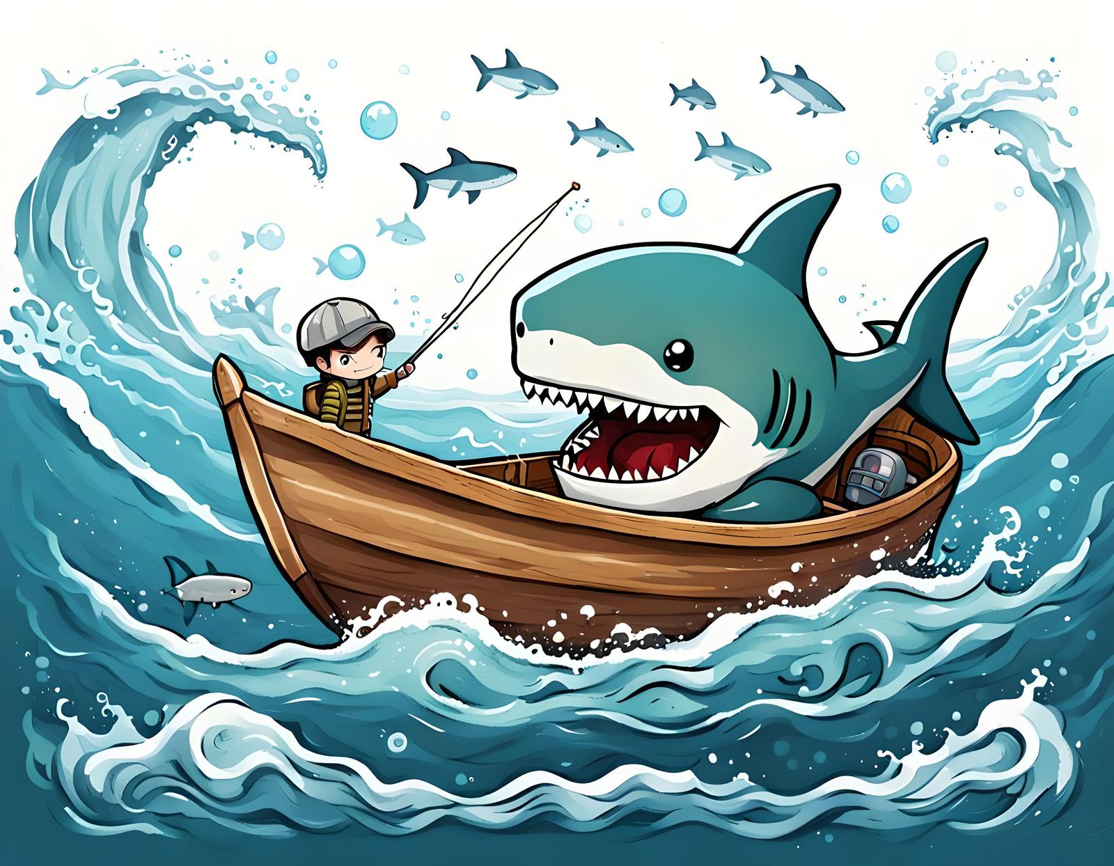 Chibi Portrait: Little Man, Giant Shark Attack