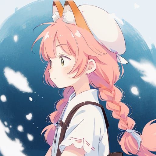 Surreal Anime Girl with Fox Ears and Pastel Hair in Whimsica...
