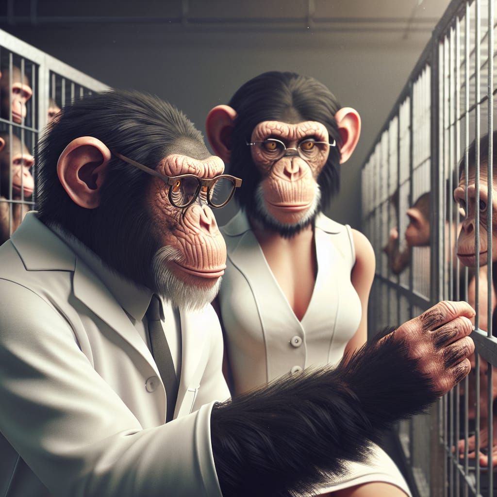 Apes Studying Humans in Cages