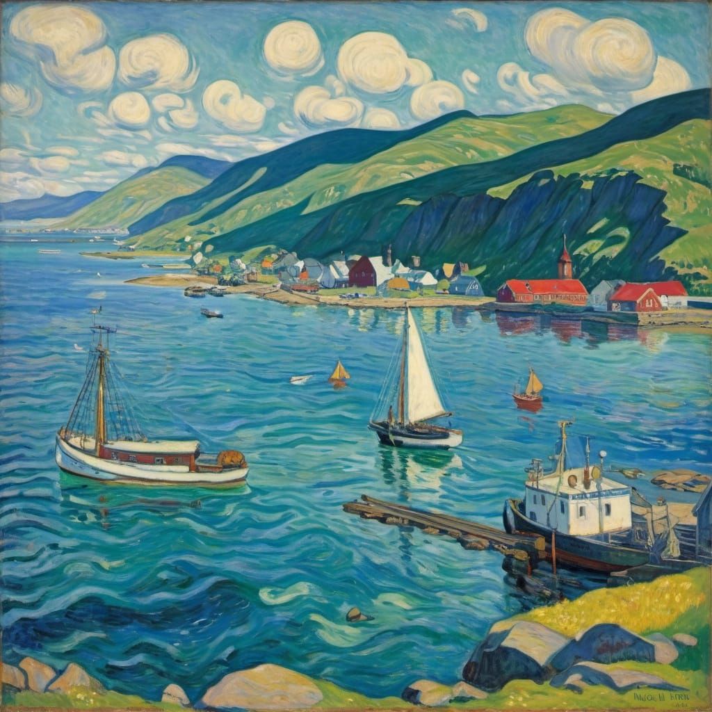 Vibrant Summer Harbor Scene in Fauvist Style
